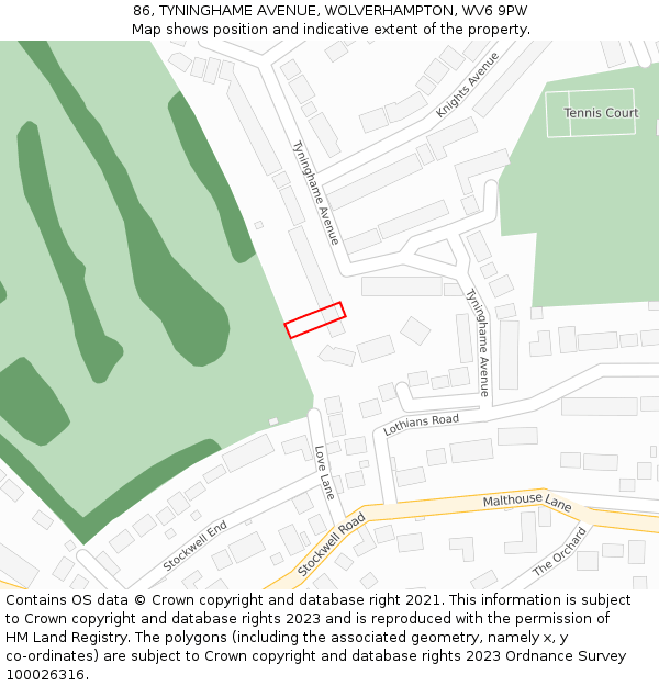 86, TYNINGHAME AVENUE, WOLVERHAMPTON, WV6 9PW: Location map and indicative extent of plot
