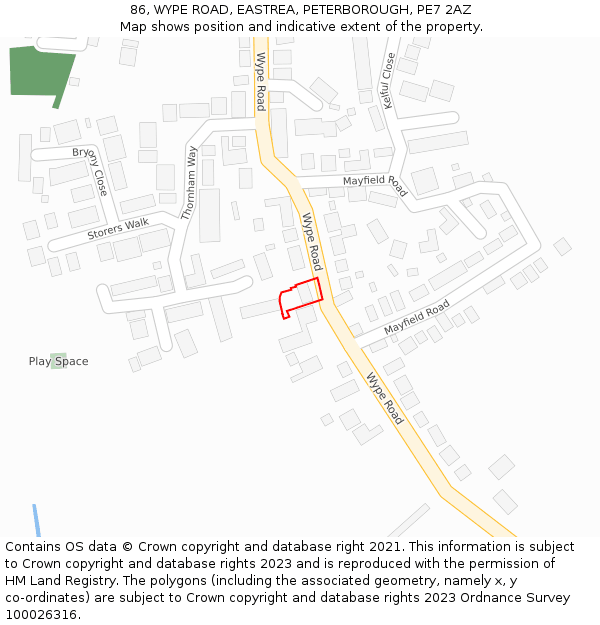 86, WYPE ROAD, EASTREA, PETERBOROUGH, PE7 2AZ: Location map and indicative extent of plot