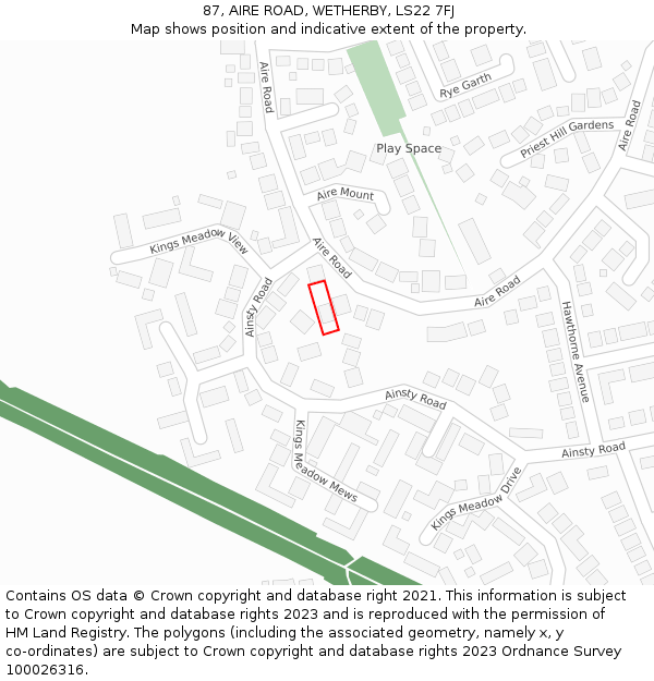 87, AIRE ROAD, WETHERBY, LS22 7FJ: Location map and indicative extent of plot
