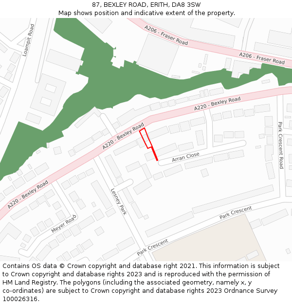 87, BEXLEY ROAD, ERITH, DA8 3SW: Location map and indicative extent of plot