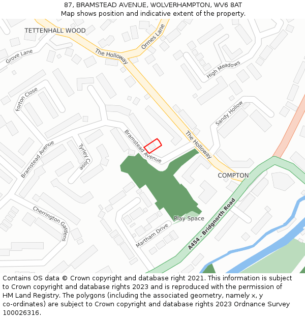 87, BRAMSTEAD AVENUE, WOLVERHAMPTON, WV6 8AT: Location map and indicative extent of plot