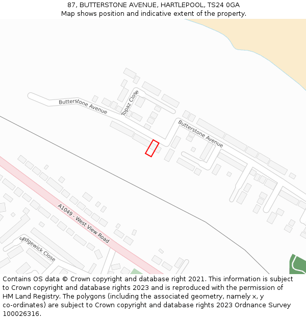 87, BUTTERSTONE AVENUE, HARTLEPOOL, TS24 0GA: Location map and indicative extent of plot