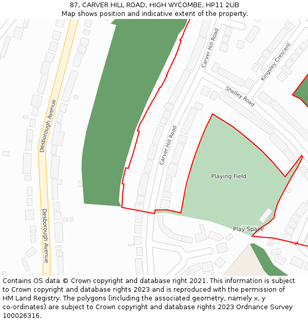 87, CARVER HILL ROAD, HIGH WYCOMBE, HP11 2UB: Location map and indicative extent of plot