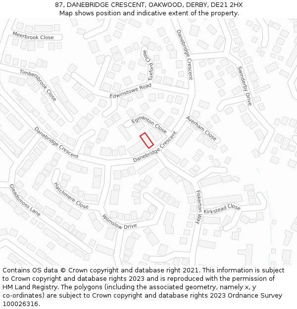 87, DANEBRIDGE CRESCENT, OAKWOOD, DERBY, DE21 2HX: Location map and indicative extent of plot