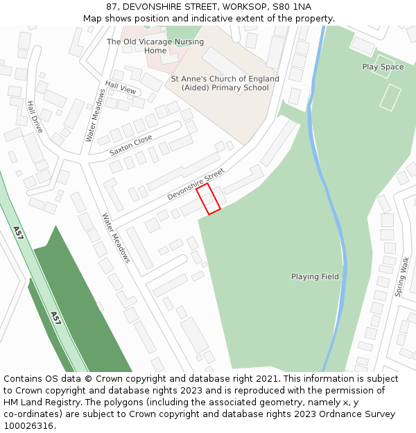 87, DEVONSHIRE STREET, WORKSOP, S80 1NA: Location map and indicative extent of plot