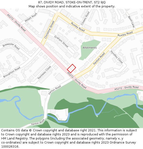87, DIVIDY ROAD, STOKE-ON-TRENT, ST2 9JQ: Location map and indicative extent of plot