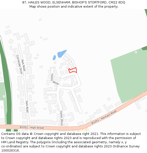 87, HAILES WOOD, ELSENHAM, BISHOP'S STORTFORD, CM22 6DQ: Location map and indicative extent of plot