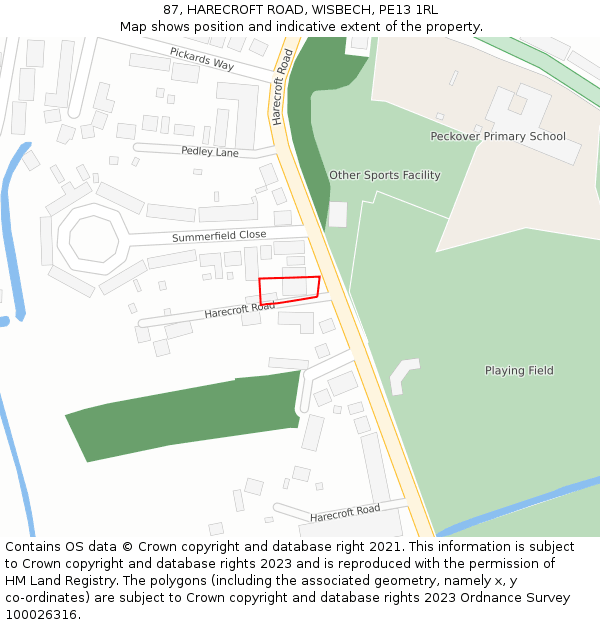 87, HARECROFT ROAD, WISBECH, PE13 1RL: Location map and indicative extent of plot