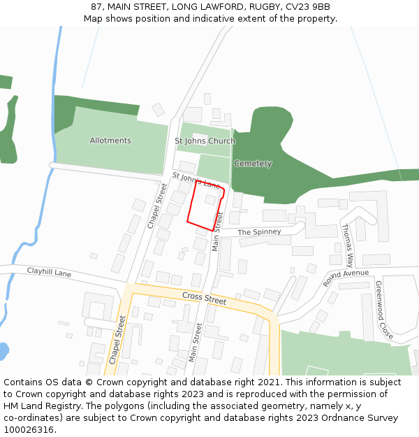 87, MAIN STREET, LONG LAWFORD, RUGBY, CV23 9BB: Location map and indicative extent of plot