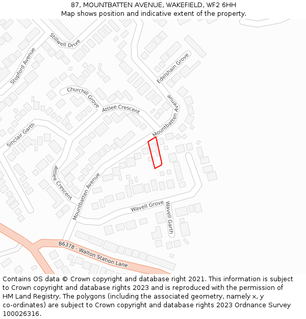 87, MOUNTBATTEN AVENUE, WAKEFIELD, WF2 6HH: Location map and indicative extent of plot