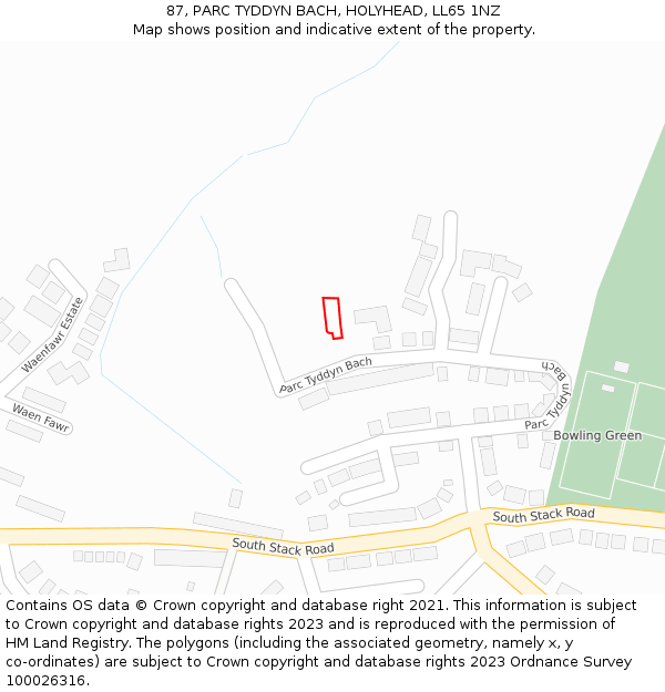 87, PARC TYDDYN BACH, HOLYHEAD, LL65 1NZ: Location map and indicative extent of plot