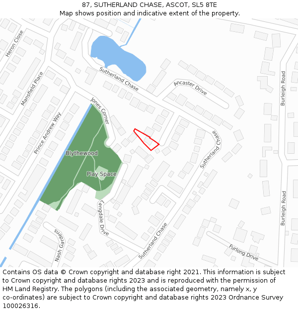 87, SUTHERLAND CHASE, ASCOT, SL5 8TE: Location map and indicative extent of plot