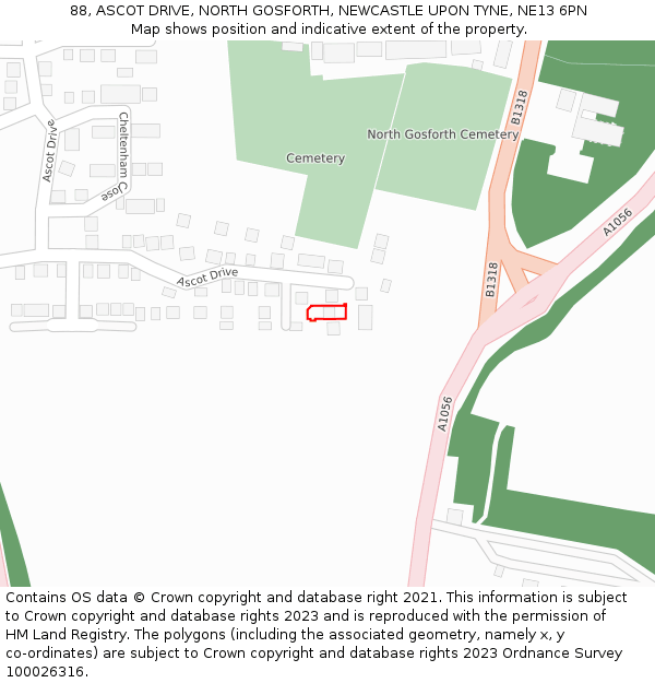 88, ASCOT DRIVE, NORTH GOSFORTH, NEWCASTLE UPON TYNE, NE13 6PN: Location map and indicative extent of plot