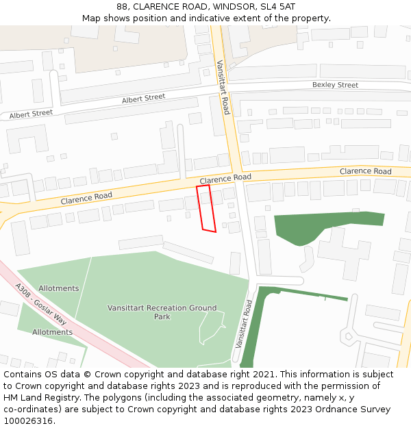 88, CLARENCE ROAD, WINDSOR, SL4 5AT: Location map and indicative extent of plot