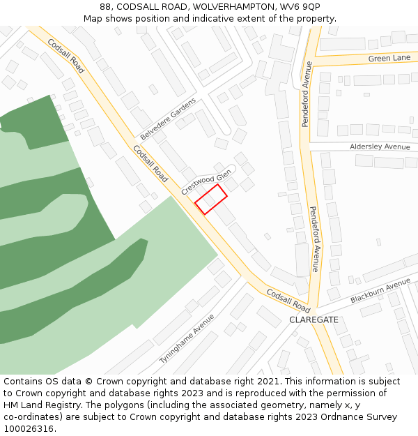88, CODSALL ROAD, WOLVERHAMPTON, WV6 9QP: Location map and indicative extent of plot