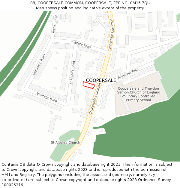 88, COOPERSALE COMMON, COOPERSALE, EPPING, CM16 7QU: Location map and indicative extent of plot