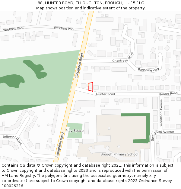 88, HUNTER ROAD, ELLOUGHTON, BROUGH, HU15 1LG: Location map and indicative extent of plot