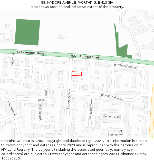 88, IVYDORE AVENUE, WORTHING, BN13 3JH: Location map and indicative extent of plot