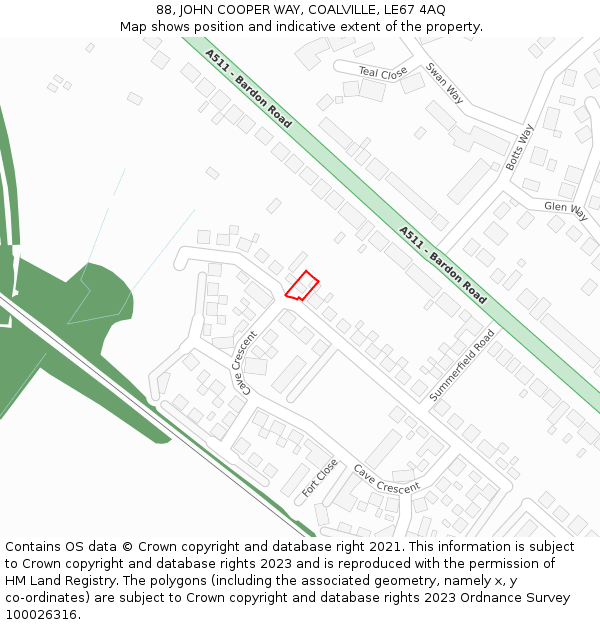 88, JOHN COOPER WAY, COALVILLE, LE67 4AQ: Location map and indicative extent of plot