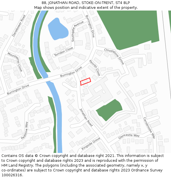 88, JONATHAN ROAD, STOKE-ON-TRENT, ST4 8LP: Location map and indicative extent of plot