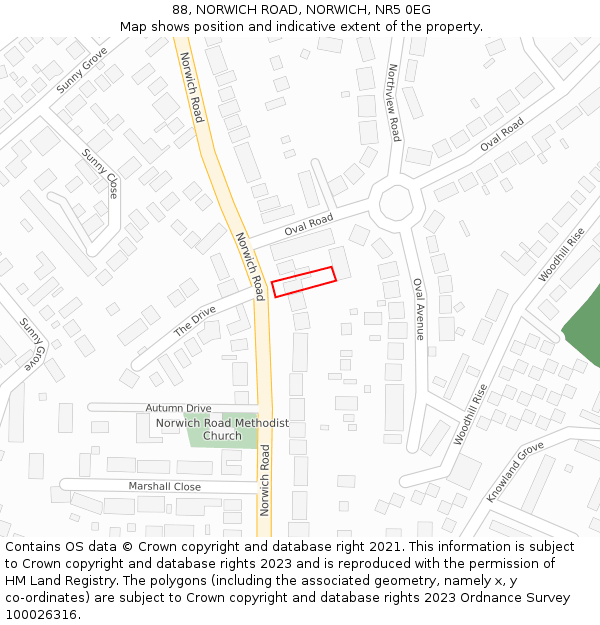 88, NORWICH ROAD, NORWICH, NR5 0EG: Location map and indicative extent of plot