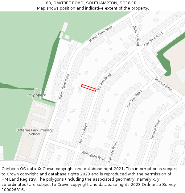 88, OAKTREE ROAD, SOUTHAMPTON, SO18 1PH: Location map and indicative extent of plot