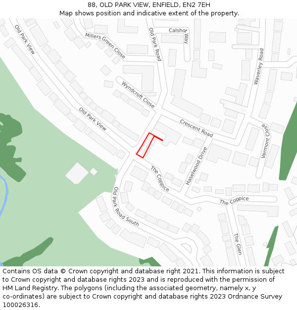 88, OLD PARK VIEW, ENFIELD, EN2 7EH: Location map and indicative extent of plot