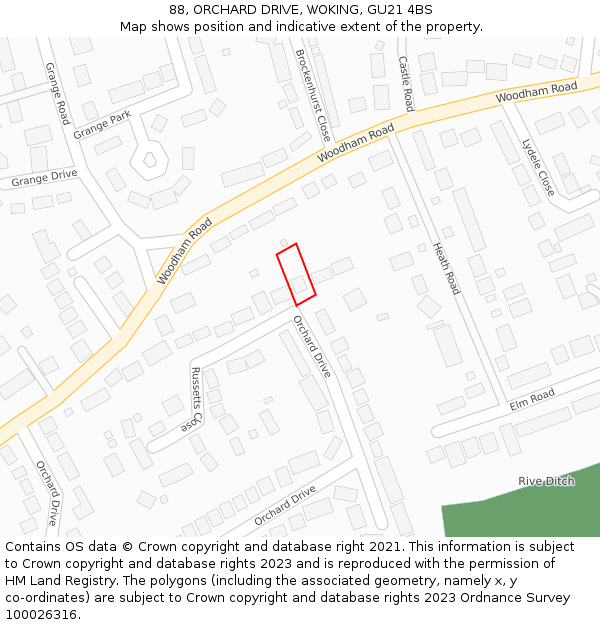 88, ORCHARD DRIVE, WOKING, GU21 4BS: Location map and indicative extent of plot