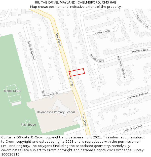 88, THE DRIVE, MAYLAND, CHELMSFORD, CM3 6AB: Location map and indicative extent of plot