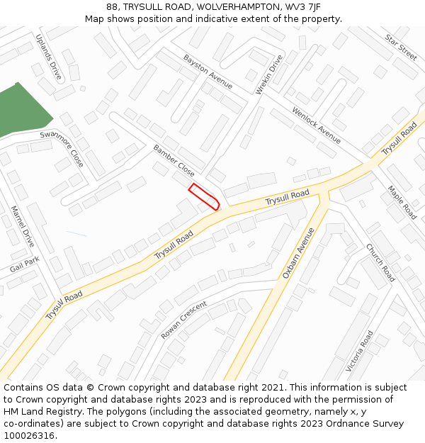 88, TRYSULL ROAD, WOLVERHAMPTON, WV3 7JF: Location map and indicative extent of plot