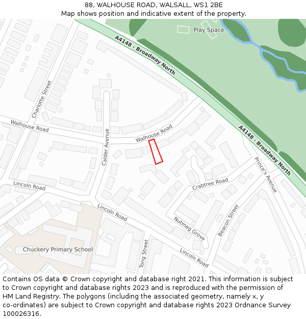 88, WALHOUSE ROAD, WALSALL, WS1 2BE: Location map and indicative extent of plot
