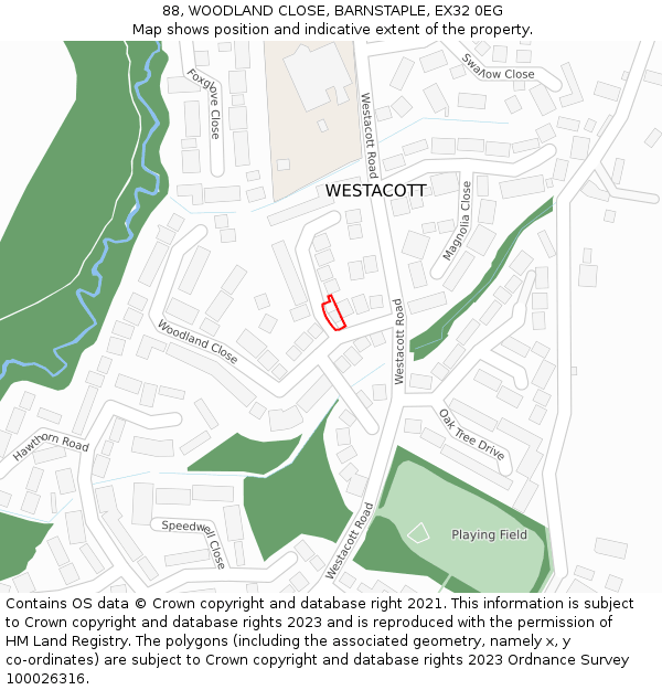 88, WOODLAND CLOSE, BARNSTAPLE, EX32 0EG: Location map and indicative extent of plot