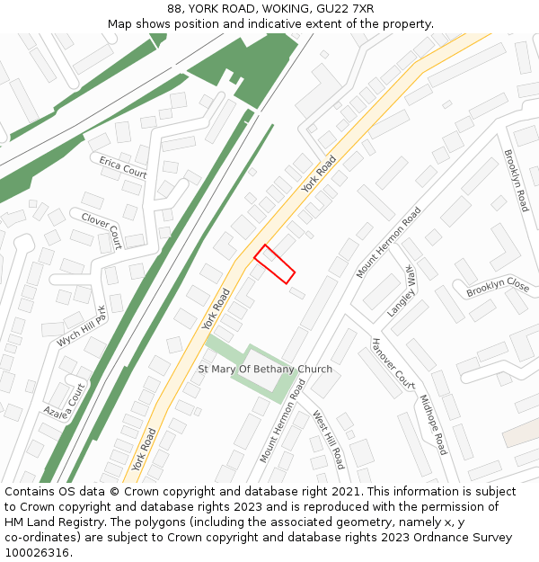 88, YORK ROAD, WOKING, GU22 7XR: Location map and indicative extent of plot