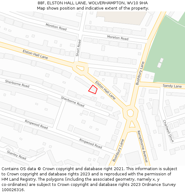 88F, ELSTON HALL LANE, WOLVERHAMPTON, WV10 9HA: Location map and indicative extent of plot