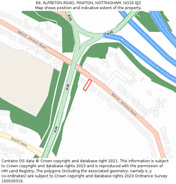 89, ALFRETON ROAD, PINXTON, NOTTINGHAM, NG16 6JZ: Location map and indicative extent of plot