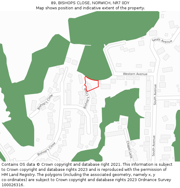 89, BISHOPS CLOSE, NORWICH, NR7 0DY: Location map and indicative extent of plot