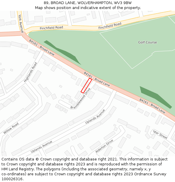 89, BROAD LANE, WOLVERHAMPTON, WV3 9BW: Location map and indicative extent of plot