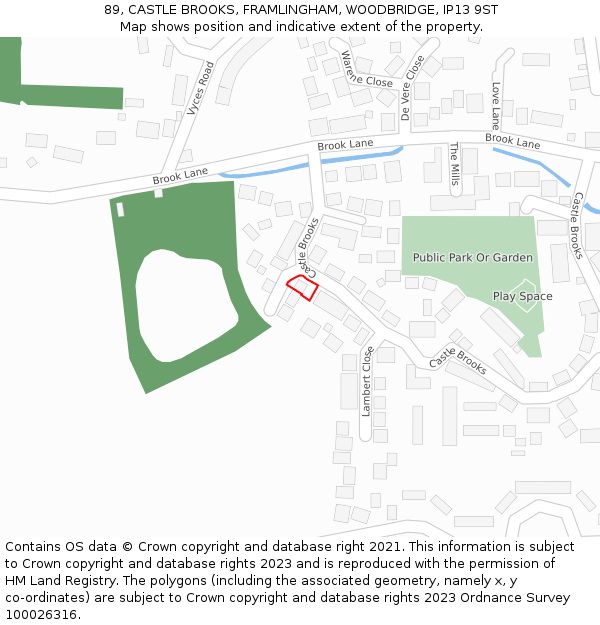 89, CASTLE BROOKS, FRAMLINGHAM, WOODBRIDGE, IP13 9ST: Location map and indicative extent of plot