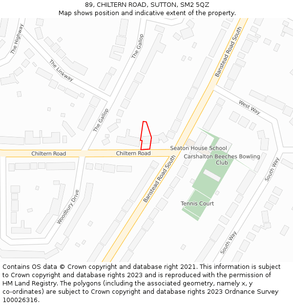 89, CHILTERN ROAD, SUTTON, SM2 5QZ: Location map and indicative extent of plot