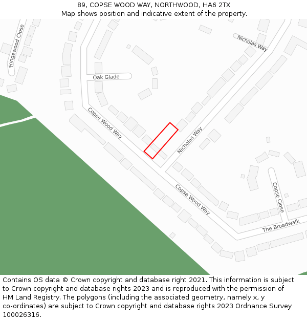 89, COPSE WOOD WAY, NORTHWOOD, HA6 2TX: Location map and indicative extent of plot