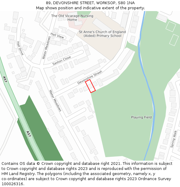 89, DEVONSHIRE STREET, WORKSOP, S80 1NA: Location map and indicative extent of plot
