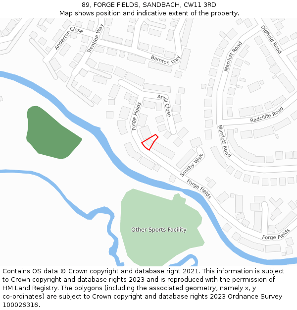 89, FORGE FIELDS, SANDBACH, CW11 3RD: Location map and indicative extent of plot