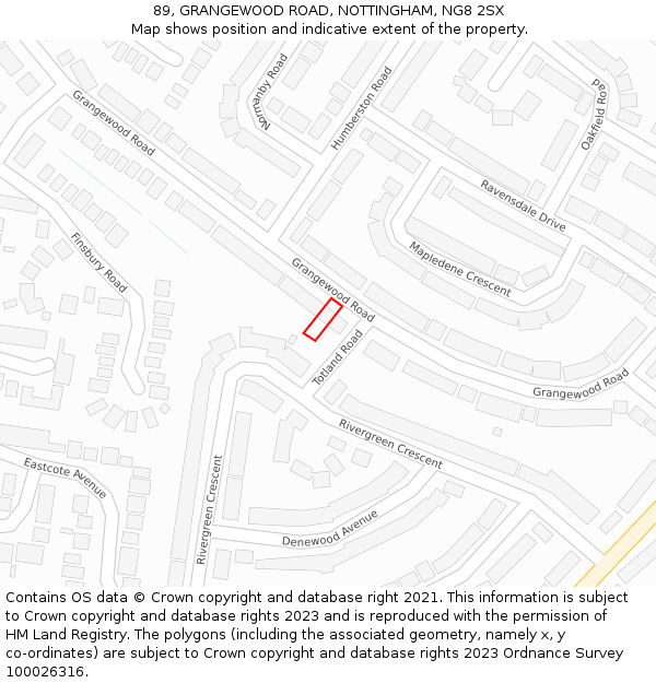 89, GRANGEWOOD ROAD, NOTTINGHAM, NG8 2SX: Location map and indicative extent of plot