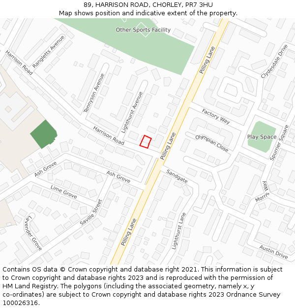 89, HARRISON ROAD, CHORLEY, PR7 3HU: Location map and indicative extent of plot