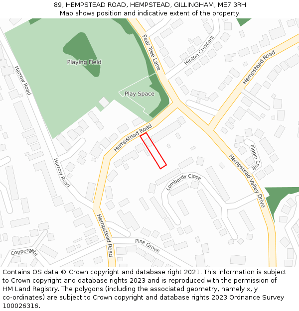 89, HEMPSTEAD ROAD, HEMPSTEAD, GILLINGHAM, ME7 3RH: Location map and indicative extent of plot