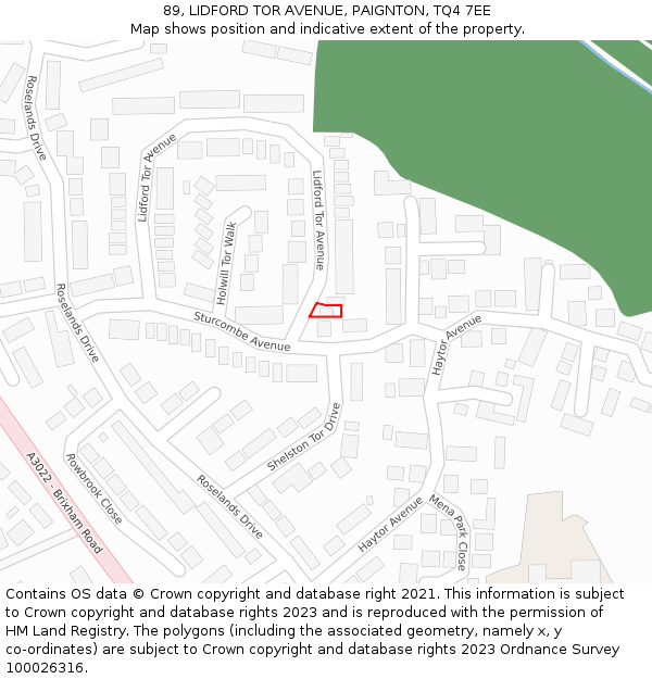 89, LIDFORD TOR AVENUE, PAIGNTON, TQ4 7EE: Location map and indicative extent of plot