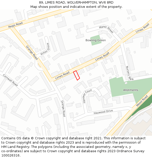 89, LIMES ROAD, WOLVERHAMPTON, WV6 8RD: Location map and indicative extent of plot