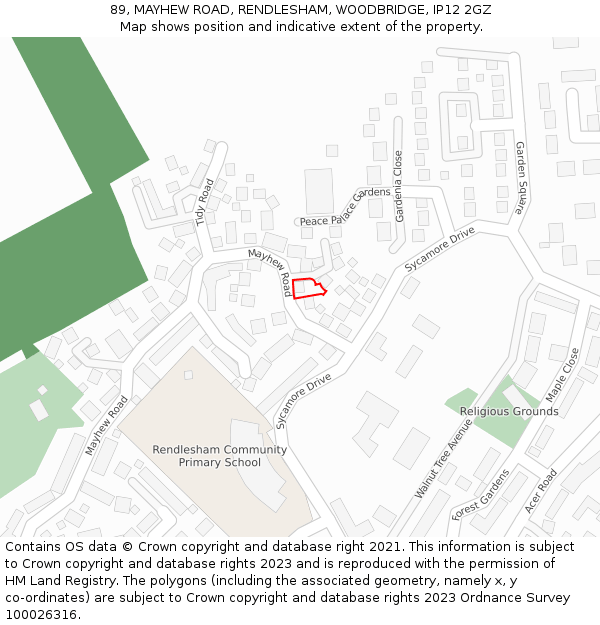 89, MAYHEW ROAD, RENDLESHAM, WOODBRIDGE, IP12 2GZ: Location map and indicative extent of plot