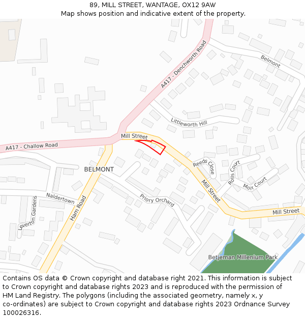 89, MILL STREET, WANTAGE, OX12 9AW: Location map and indicative extent of plot