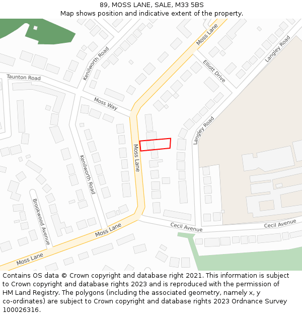 89, MOSS LANE, SALE, M33 5BS: Location map and indicative extent of plot